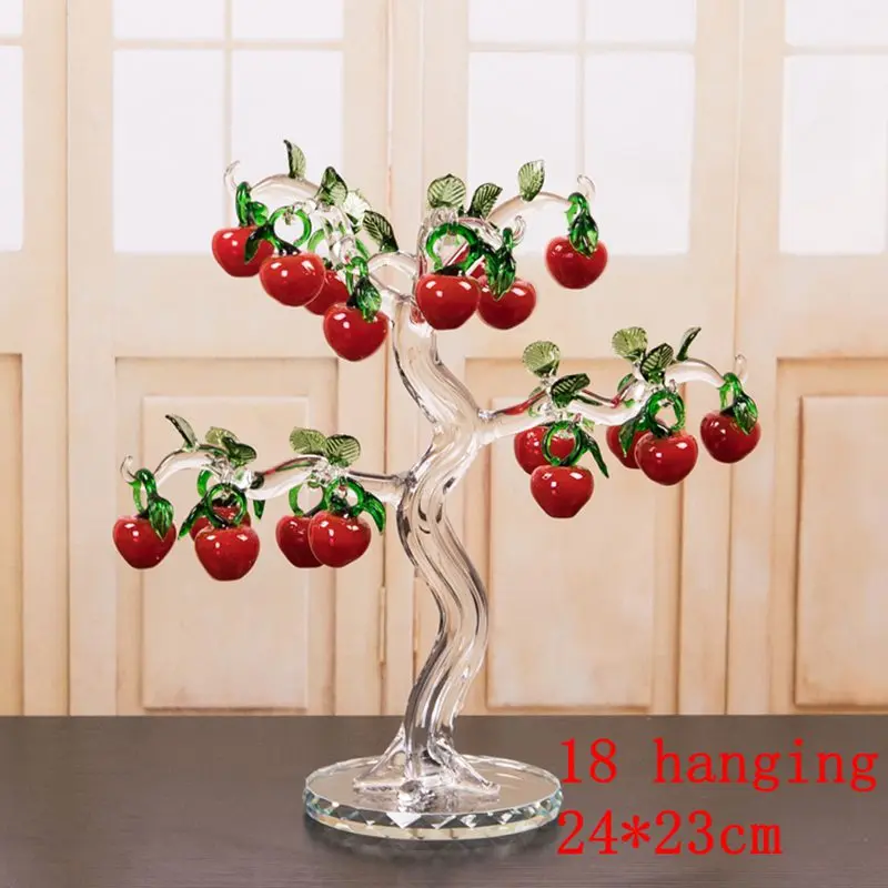 BEATIFUL CRYSTAL RED CHERRY  APPLE TREE FIGURINES CRAFTS FENGSHUI ORNAMENT HOME DECORATION CHRISTMAS NEW YEAR GIFTS