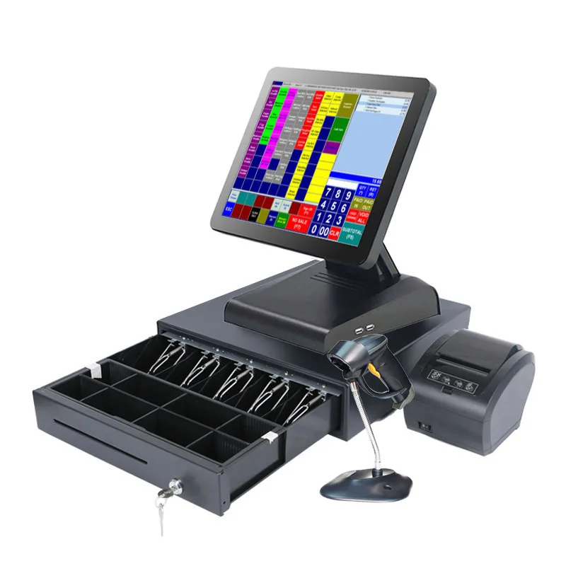 Retail 15 Inch Touch Screen POS Machine with Printer/ Cash Drawer/ Barcode Reader All in One PC System