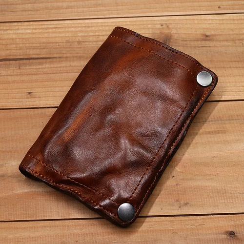 Imagen 2 del producto Cartera 100% de cuero genuino para hombre, monedero plegable corto Vintage arrugado, tarjetero con cremallera, monedero, monedero