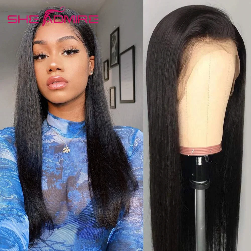 

Straight 13x4 Lace Front Wigs Human Hair for Black Women She Admire Glueless Brazilian Pre Plucked with Baby Hair Natural Color