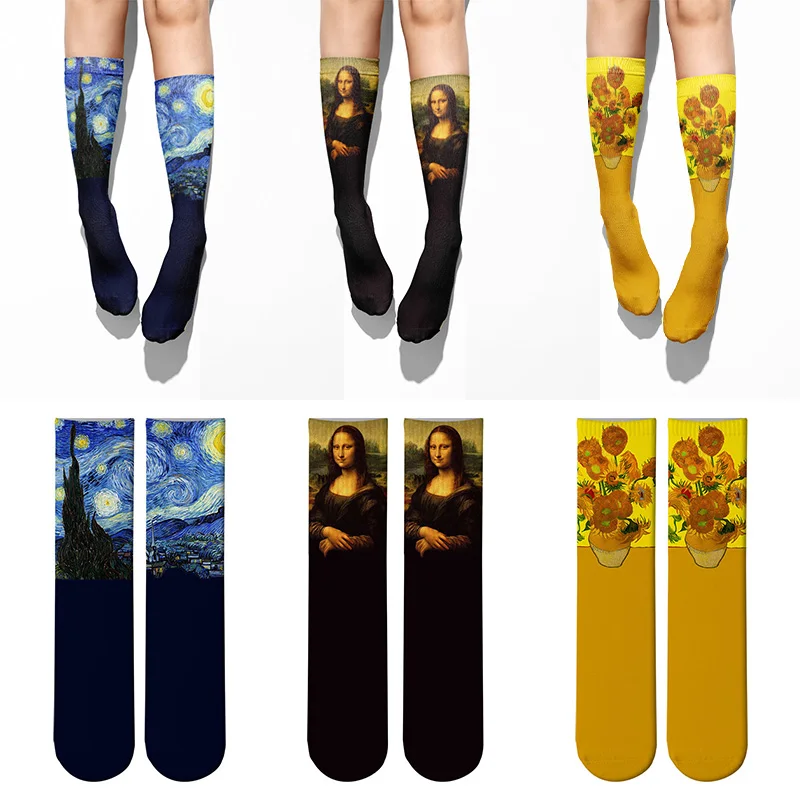 Retro Mona Lisa Socks For Women Unisex Famous Oil Painting Art Socks Funny Happy Men\'s Casual Winter Spring Socks Skarpetki Sox