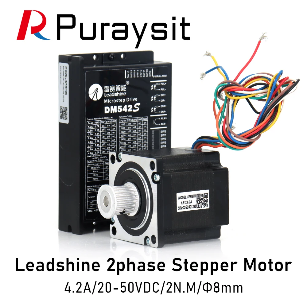 Leadshine NEMA23 57 Series 2 phase Stepper Motor 5A 2N.M and Stepper Driver DM542S 4.2A 20-50VDC With 20T Synchronous Wheel