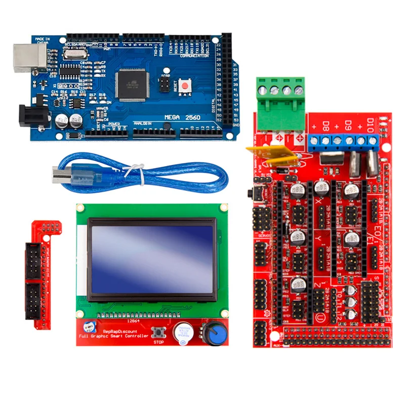 Piezas de impresora 3D para kit arduino, excelente Mega 2560 R3 Mega2560 REV3 + rampas 1,4 controlador + RAMPEN 1,4 LCD 12864 LCD