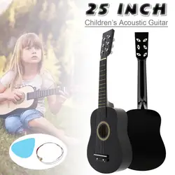 25 Inch Black Basswood Acoustic Guitar with Pick Strings Toy Guitar for Children and Beginner