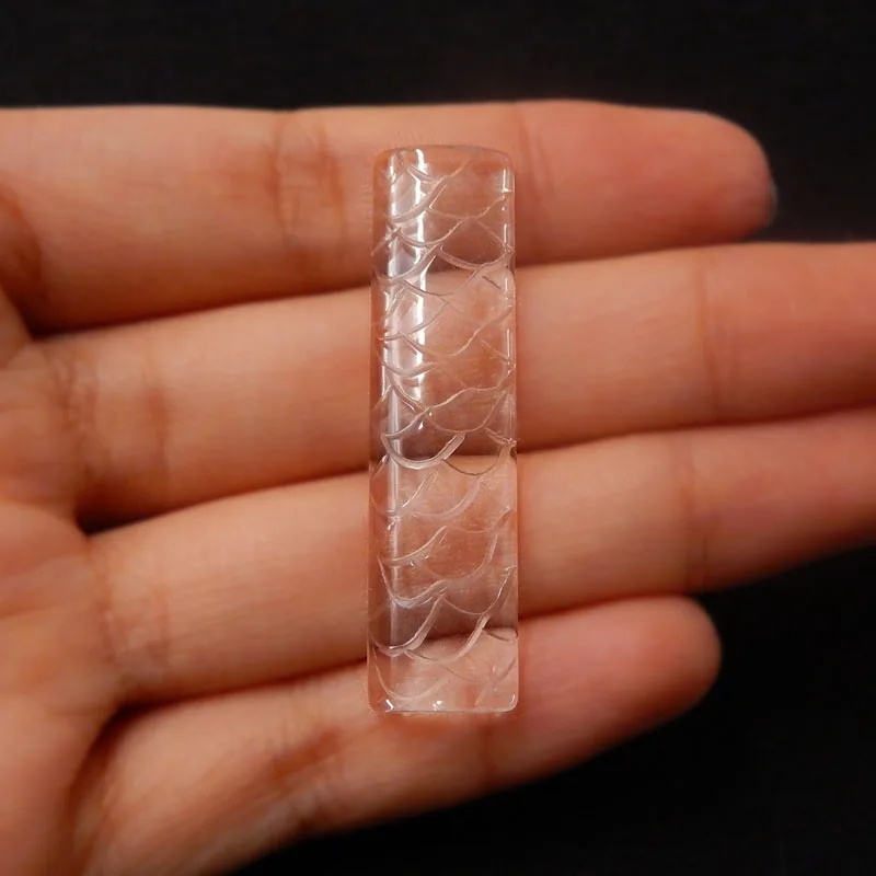 Wholesale 1Pcs Natural Stone White Quartz Carved Scales shape Fashion Cabochon 43x11x3mm 8.8g