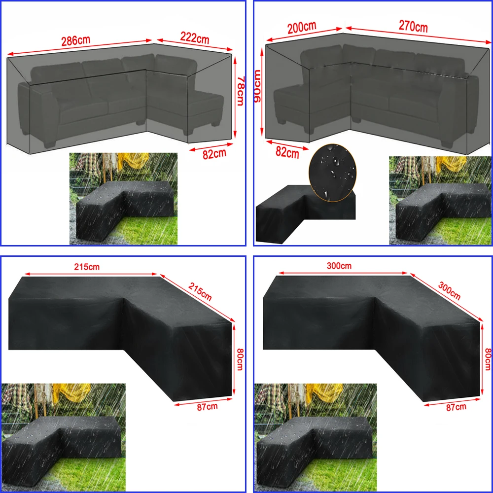 3size L Shape Furniture Waterproof  Cover Outdoor Garden Patio Rattan Sofa Dustproof V Shaped Mold Resistant Cover black