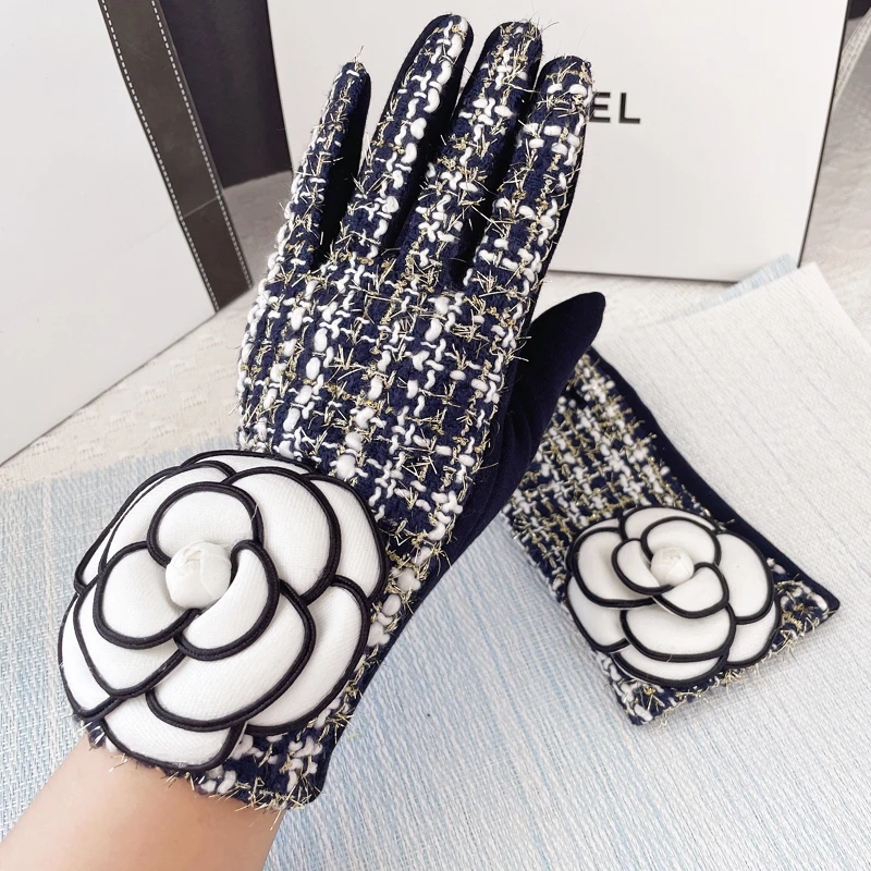 Guantes de invierno para mujer, manoplas cálidas de terciopelo grueso con pantalla táctil y flores de Cachemira, guantes de invierno para mujer