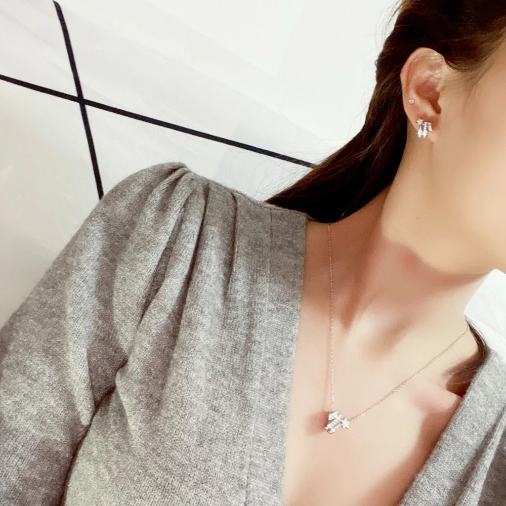 Gorgeous Luxury Brand Fine Jewelry Meteor Dainty Necklace For Women Sterling Silver Pendant Material Zircon Elegant Maiden Gift