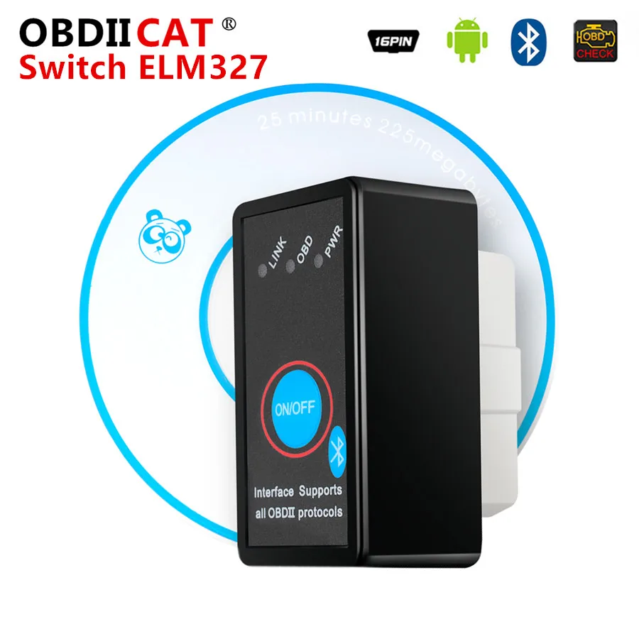 

OBDIICAT Best Quality ELM 327 OBD2 Bluetooth Switch V2.1 ELM327 CAN-BUS Diagnostic Scanner Tool Works on Android