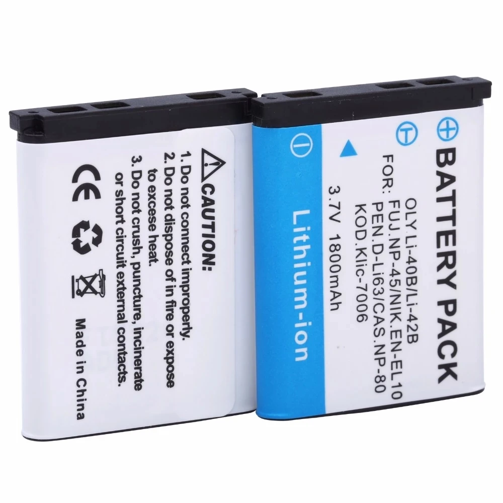 1800mAh Li-40B Li-42B EN-EL10 batteria + caricabatterie LCD per Olympus Li 40B 42B, Nikon EN EL10, FinePix XP70 XP60 XP50 T550