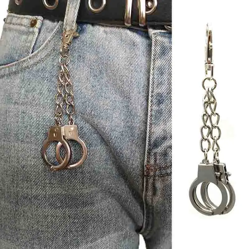 Rock Hiphop Punk Wallet Belt Chain Pants Chain Silver Handcuffs Waist Chain For Women Men Keychain Jewelry Accessories