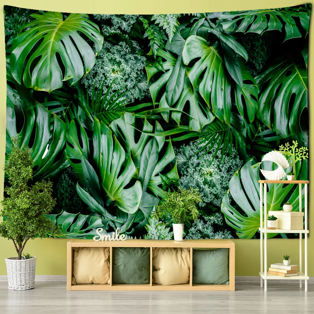 Monstera Leaf Tapestry Wall Hanging Bohemian Style Tropical Plants Natural Scenery Psychedelic Home Decor