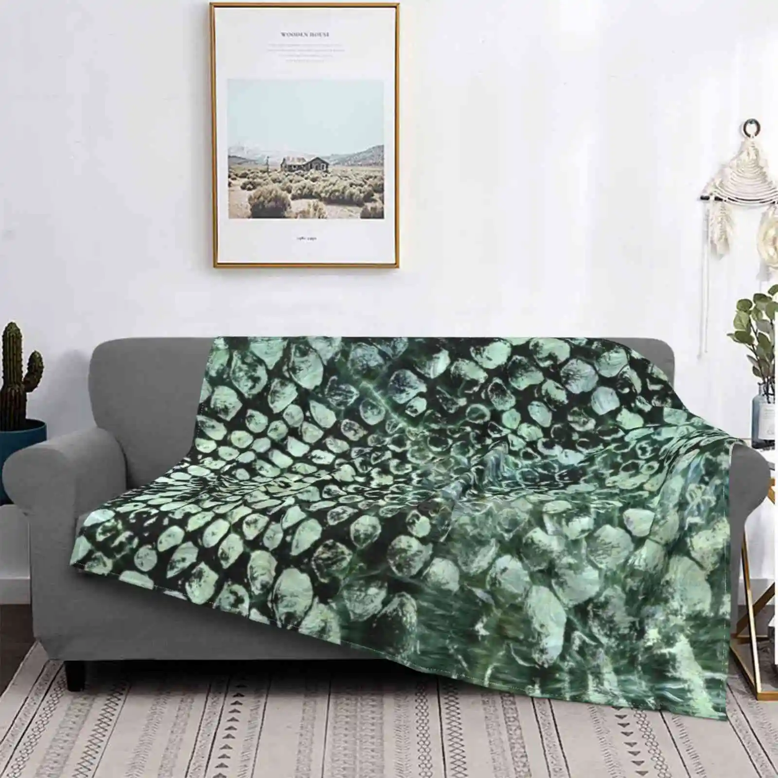 Faux Pearly Crocodile Texture On Green Marble Air Conditioning Blanket Soft Throw Blanket Snake Skin Crocodile Skin Alligator