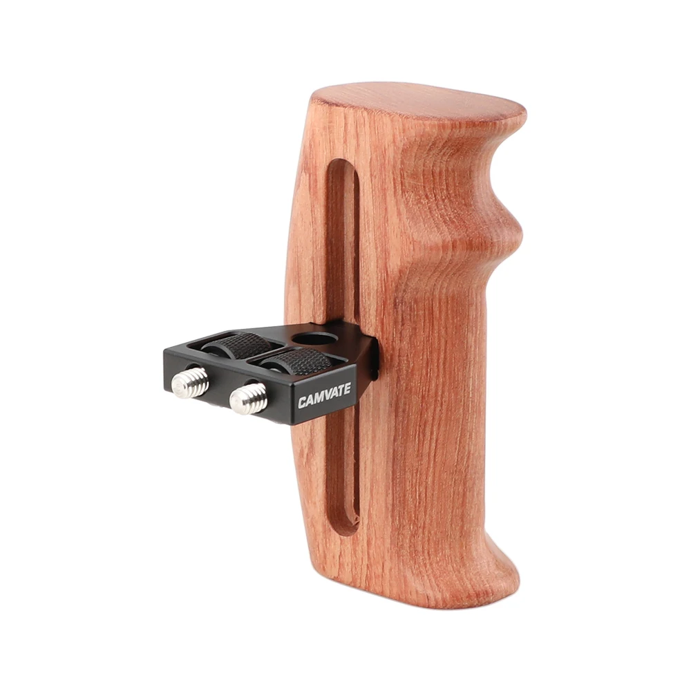 CAMVATE قبضة اليد الخشبية (أي من الجانبين) مع 1/4 "تصاعد مسامير موصل ل DSLR هيكل قفصي الشكل للكاميرا/فيديو رقمي/نظام دعم تلاعب أحمر