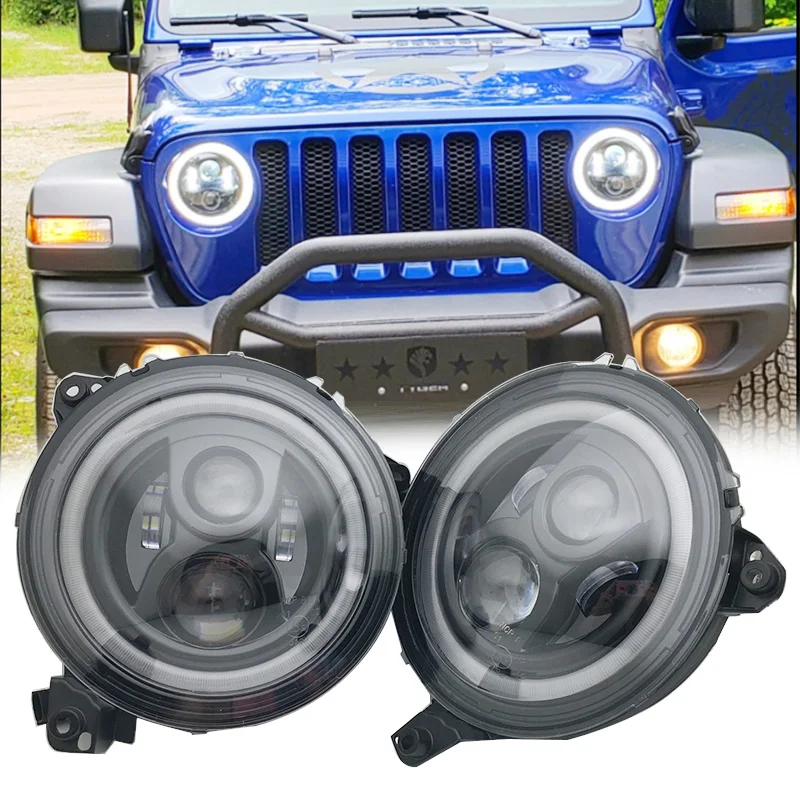 

Round LED 9inch Headlight for J eep W rangler JL 2018 2019 halo hi-low beam and JL Sport connector plug in play