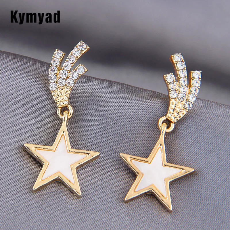 Kymyad Vintage Iuxury Drop Earrings For Women Jewelry Crystal Korean Jewelry Lucky Star Pendant Statement Earrings