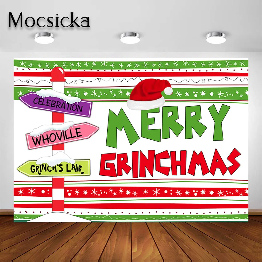 Mocsicka Merry Christmas Party Backdrop Red Green Kids Party Photography Background Customized for Photo Studio Photoshoot