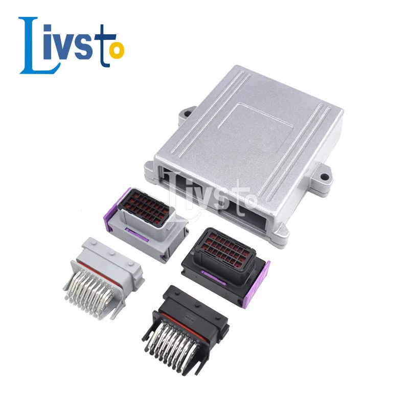 24 Pin Way 2 Hole Aluminum Automotive ECU Enclosure Box PCB With Male And Female Auto Connector Plug