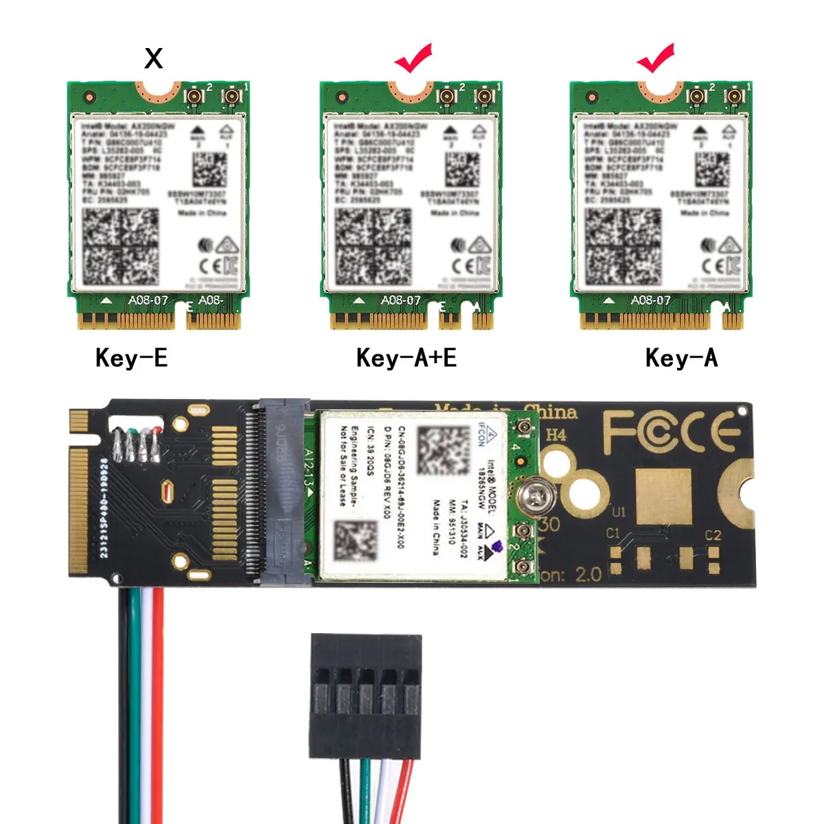 CY A/E-Key Wireless NGFF WiFi Card to M.2 NGFF Key-M NVME SSD Adapter for AX200 Wifi 6 Bluetooth 5.1