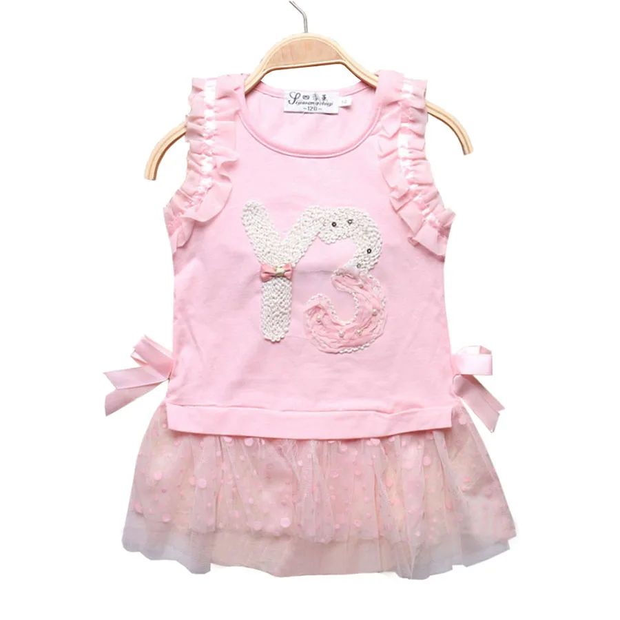 Summer Kids Clothing Girls T-shirts Sleeveless Tops Long Style Vest Shirts 4-7T