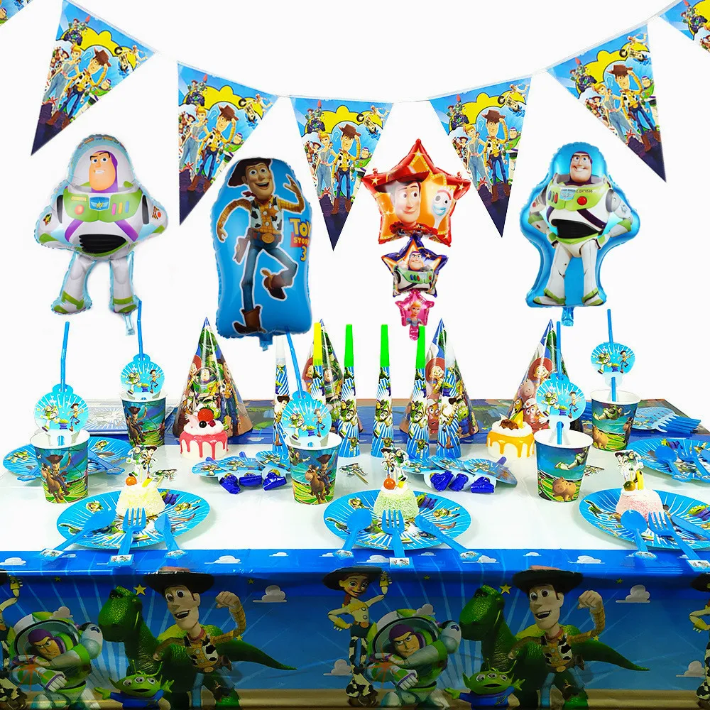 Toy Story Design Boys Birthday Party Decorations Buzz Lightyear Woody Paper Cup Plate Baby Shower Disposable Tableware Supplies