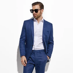 Custom Linen Suit Men Custom Made Suits Light Navy Blue Slim Beach Bespoke Wedding Suits For Men Breathable Costume Sur Mesure