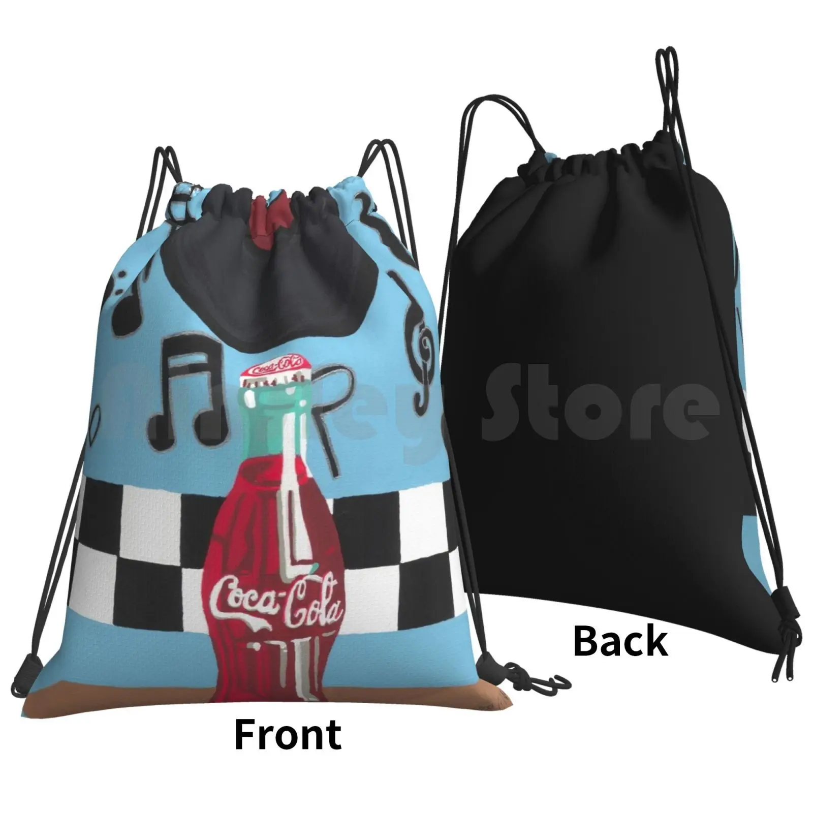 Retro Diner Theme Backpack Drawstring Bag Riding Climbing Gym Bag Diner 50s Fifties Retro Vintage Soda Pop And Roll Music