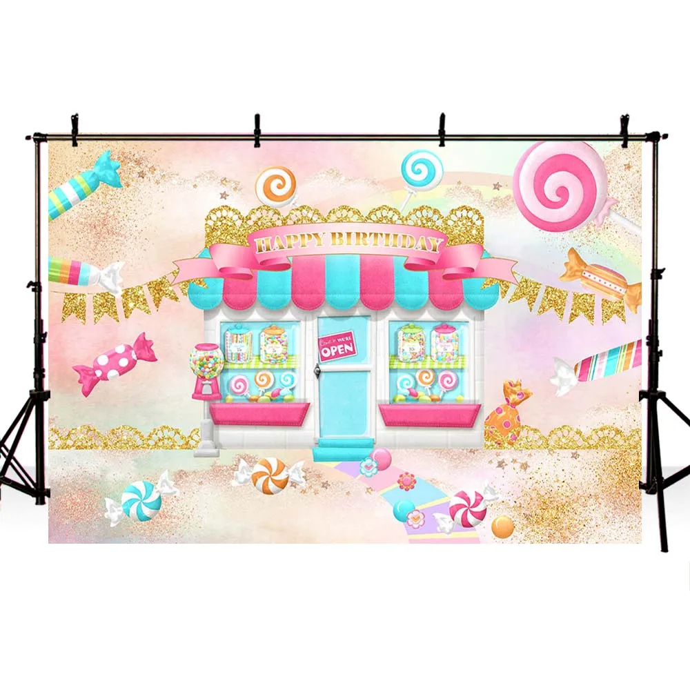 Mehofond-fondo fotográfico de tienda de dulces, piruleta, dulce Candyland, decoración para fiesta de cumpleaños de bebé, Fondo para sesión fotográfica