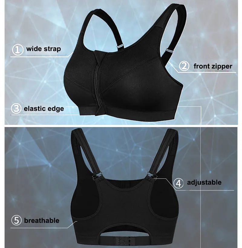 S-5XL Hot Sports Top Yoga Bra Women Shockproof Gym Shirt Sports Bra Front Zipper Big Lady Push Up Brassiere Sportswear Plus Size