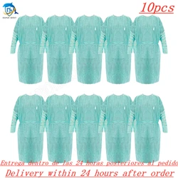 Unisex descartável isolamento protetor vestuário, anti-cuspir, impermeável, Anti-óleo mancha, vestido de enfermagem, anti-nevoeiro terno de enfermagem, 10pcs