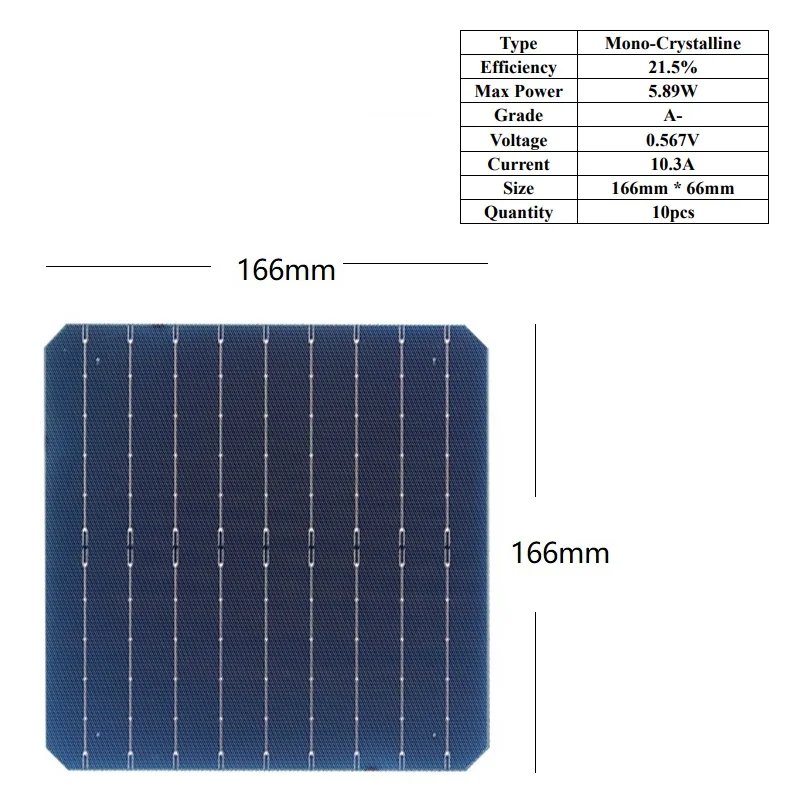 10pcs Monocrystalline Solar cells Bifacial Type PERC A Grade 21%-22% High Efficiency DIY Solar panel charger