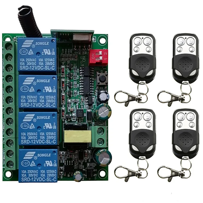 Universal Wireless Remote Control Switch AC110V 220V 230V 4CH Relay Receiver Module and 4-Channel RF 315MHZ 433 Mhz Transmitter