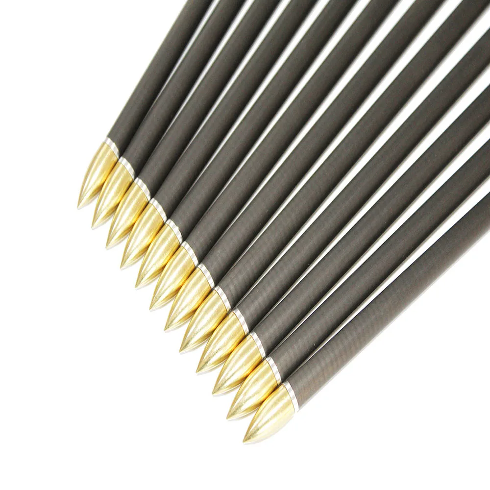 12pcs carbon arrows 300 340 400 500 600 spine ID6.2mm 100grain arrowhead Explosion-proof ring hunting for compound bow