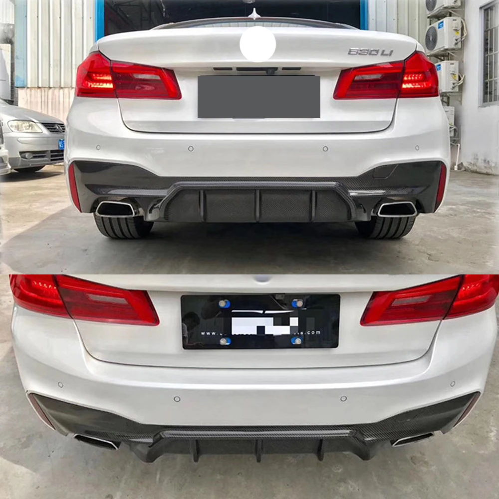 M5 Style Real Carbon Fiber Car Rear Bumper Lip Diffuser with Light Forged Style For BMW 5 Series G30 G38 Car Styling Upgrade