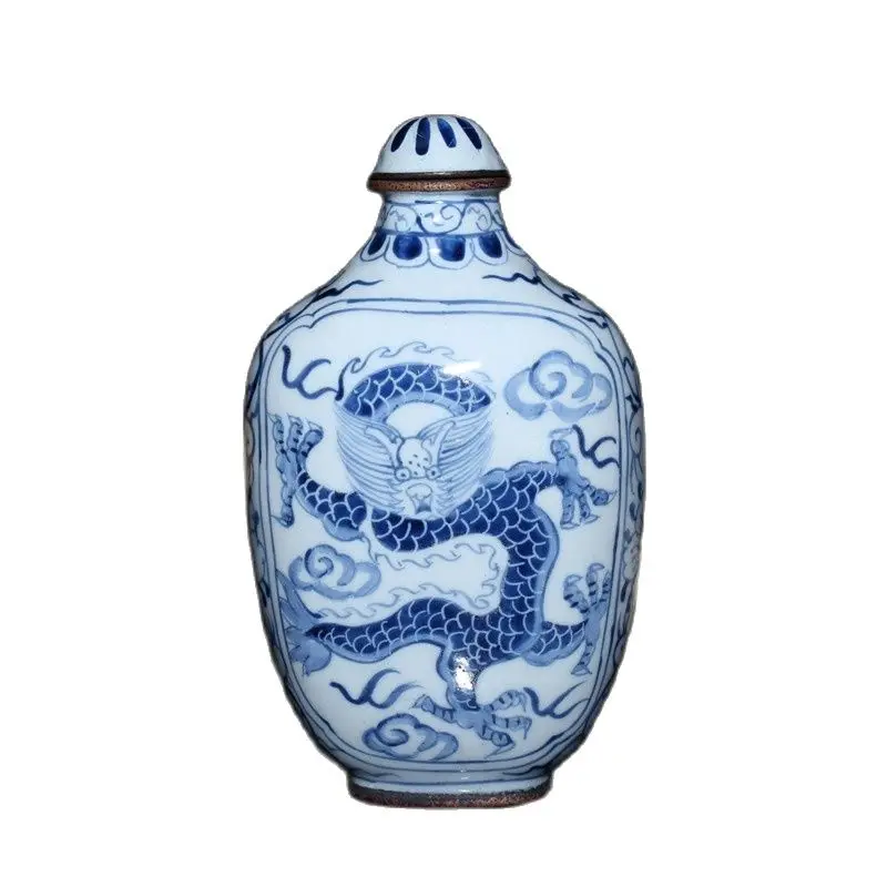 China Old Beijing Old Goods Blue Dragon Enamel Blue Dragon Snuff Bottle