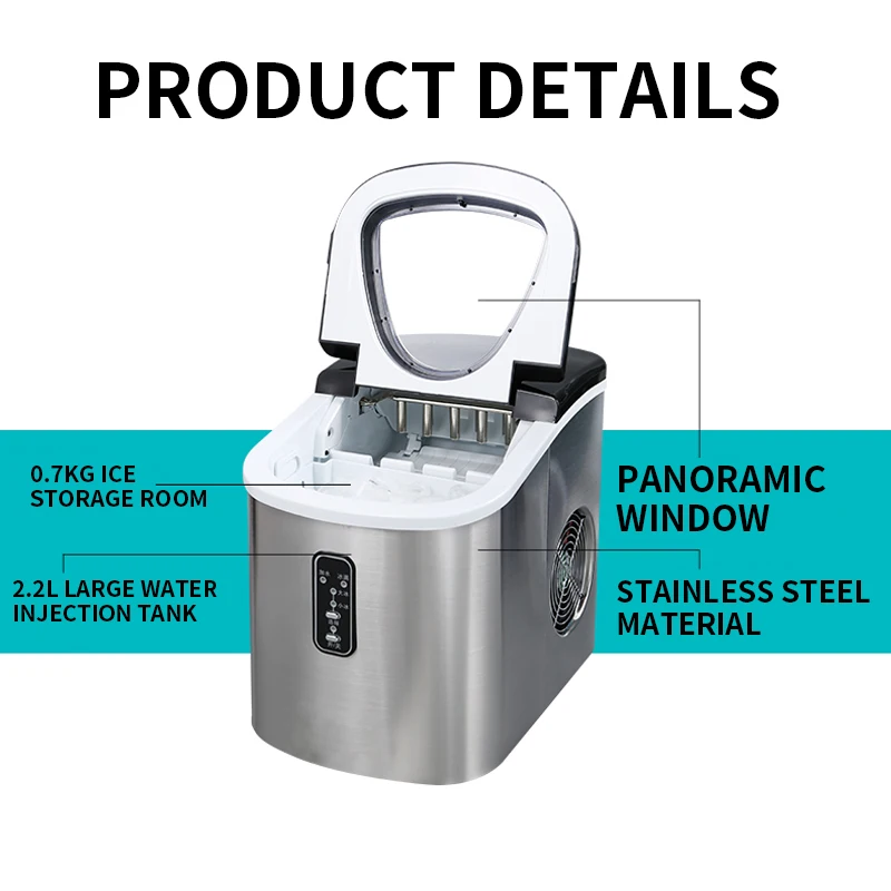 Pembuat Es 15Kg Mini Kecil Rumah Tangga Baja Nirkarat Desktop Manual Komersial Bar Mesin Pembuat Es Batu