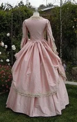 Marie Antoinette Fantasy Prom Party Gown with Long Sleeve 2019 Retro Dusty Pink Lace Stain Gothic Corset Evening Dresses