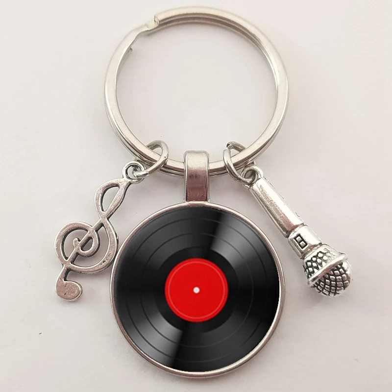 Simple Classic Style Vinyl Record Retro Gramophone Record Dome Glass Keychain Music Lovers Gift Wholesale And Retail