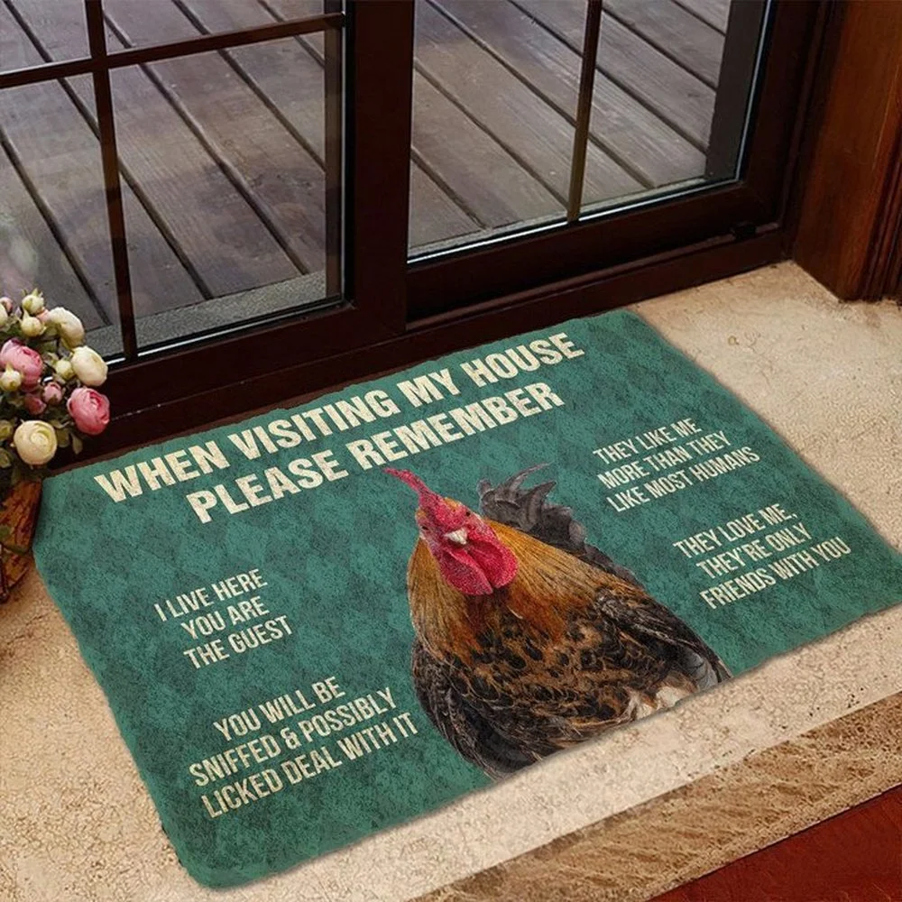 CLOOCL Animal Doormats 3D Graphic Please Remember Roosters House Rule Indoor Doormat for Bedroom Toilet Non-slip Kitchen Mats