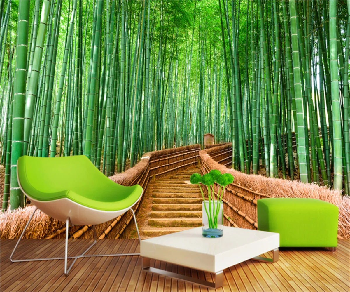 

European-style teahouse bamboo forest landscape background wall painting restaurant chess room 3D professional custom wallpaper