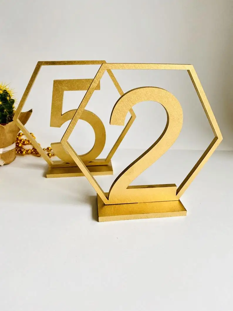 

Wood Painted Gold Wedding Table Numbers Acrylic Table Numbers Wedding Decor Wedding Table Numbers Hexagon Table Sign Table Decor