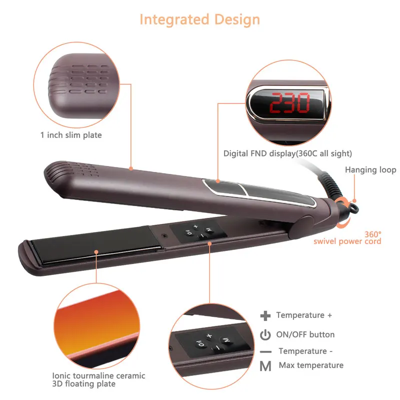 Tourmaline Ceramic Flat Iron 2 In 1 Hair Straightener Curler MCH Fast Heat-up 230℃ Salon Hair Styling Tools 210-240V LCD Display