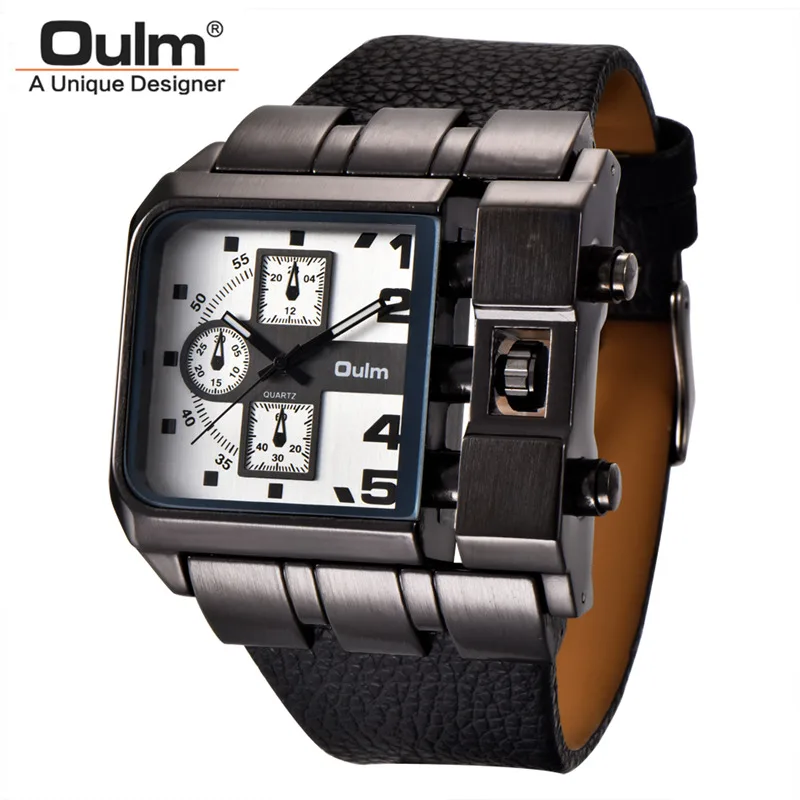 Oulm-reloj analógico de cuero sintético para hombre, accesorio de pulsera de cuarzo resistente al agua con calendario, complemento masculino