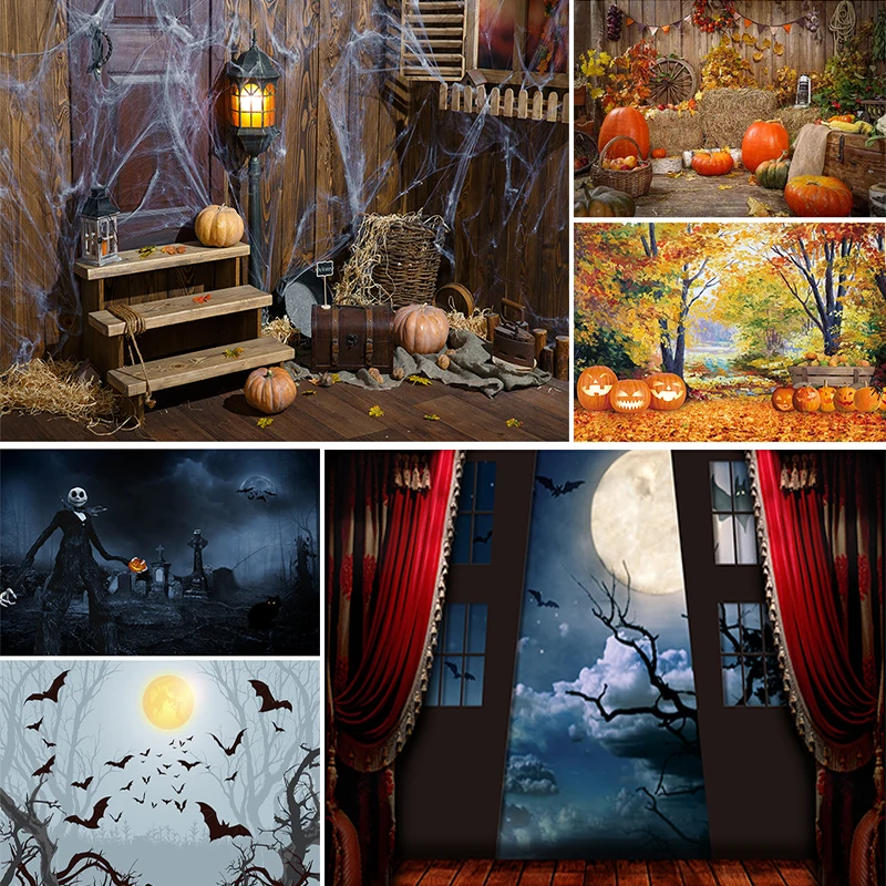 Allenjoy Halloween backdrop photography pumpkin autumn baby newborn ghost bat photo props studio background photobooth Decor