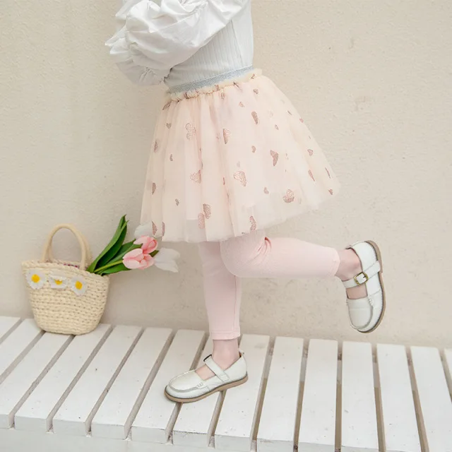 

Girls mesh skirt pants spring summer new arrival fashion cute princess love two-piece skirt trousers baby kids girls pants