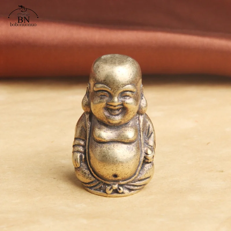 Copper Big Belly Maitreya Buddha Statue Desk Decorations Vintage Brass Home Decors Ornament Crafts Miniatures Handmade Figurines