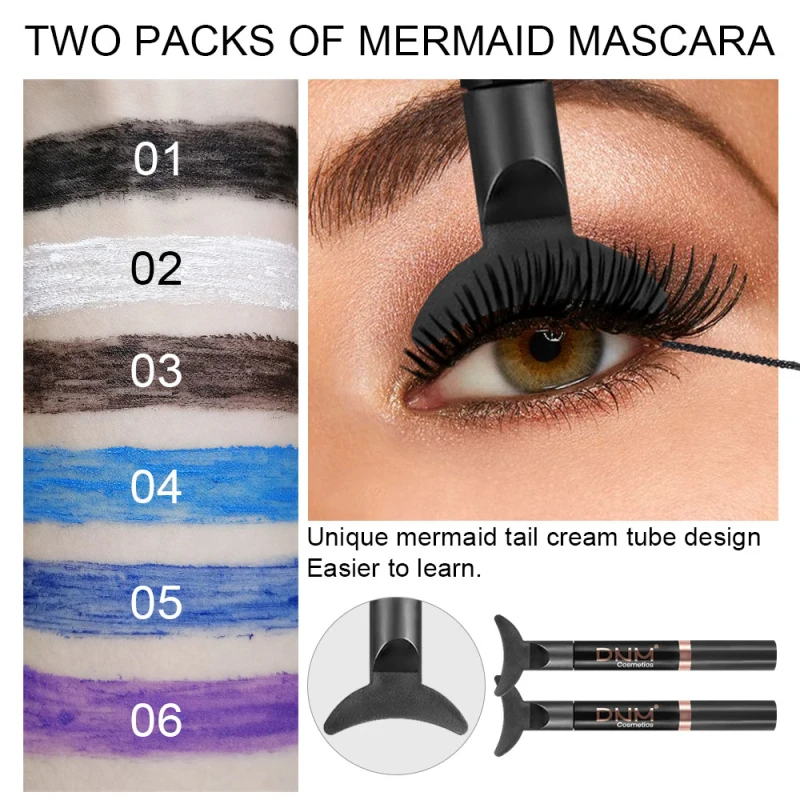 1/2/3/4/6pcs 6-color Fine Brush Mascara Color Fine Brush Creative Mermaid 3D Mascara Lasting And Not Easy To Smudge Cosmetics