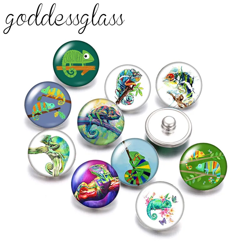 

New Cute Animals Green lizard Pet 10pcs Round photo 18mm snap buttons for 18mm snap necklace DIY findings jewelry