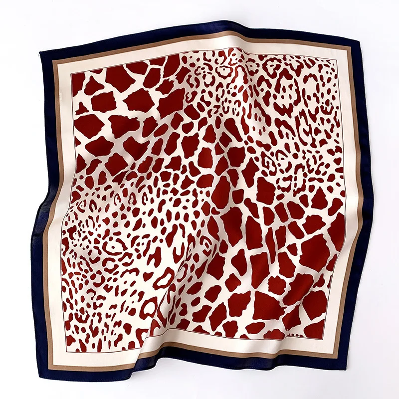 OMEA 100% Silk Scarf Women Leopard Handkerchief Small Square Hijab Head Scarf Luxury Scarf Bandana Fashion Hair Scarf Red 53cm