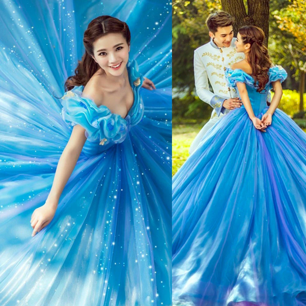 Customized cinderella prom dresses blue 2025 ball gown off the shoulder butterfly puffy evening dresses gowns